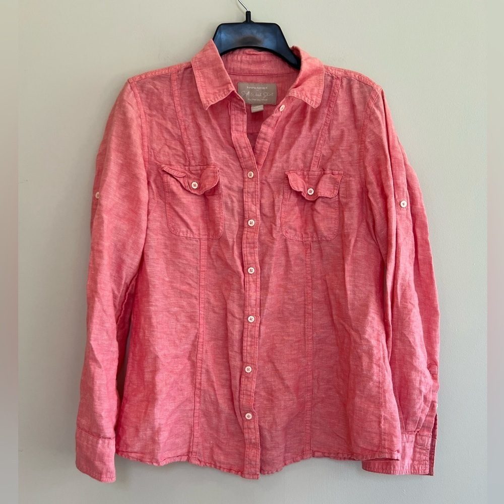 Banana Republic Soft-Wash Linen-Cotton Button Down Shirt, Cayenne Red, M